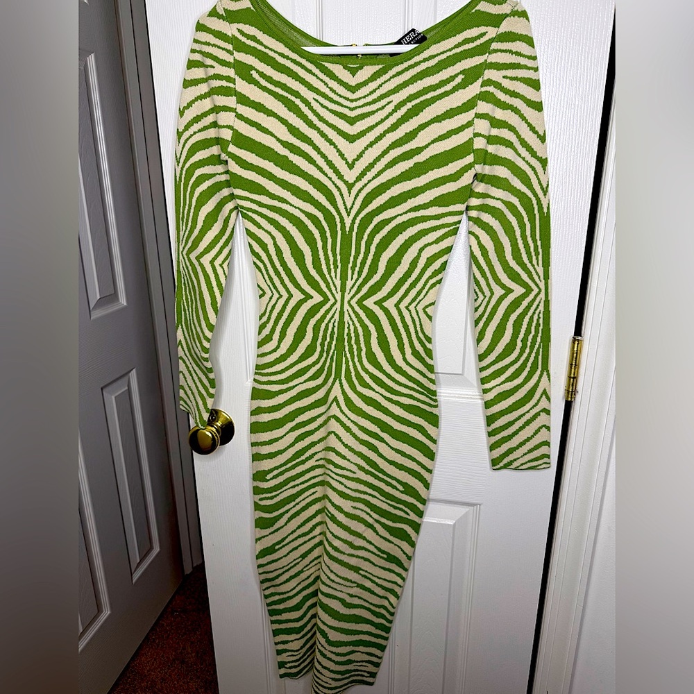 Sweater Midi Dress - Green/combo, lots of stretch; size small.